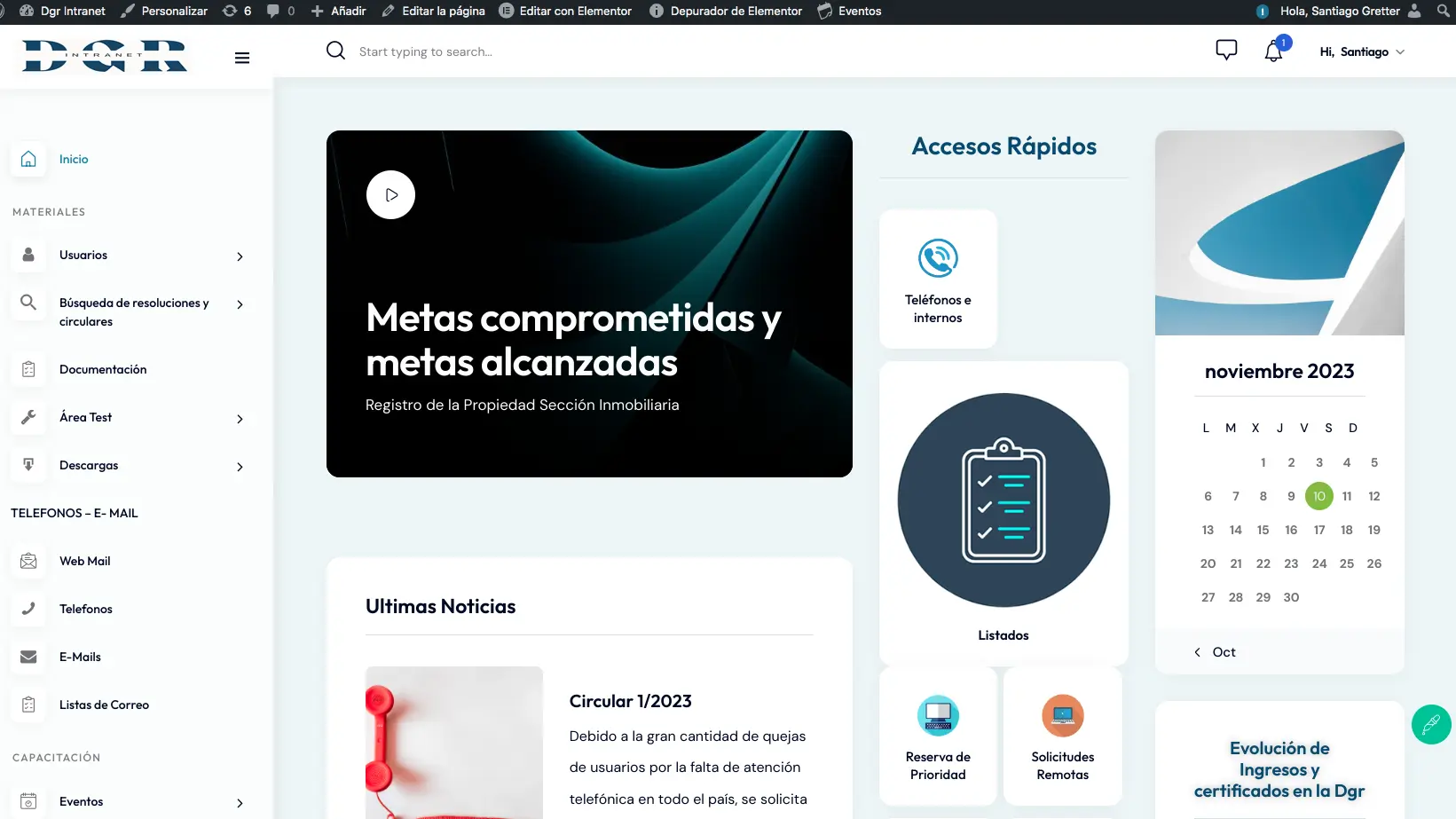 Intranet (WordPress) screenshot
