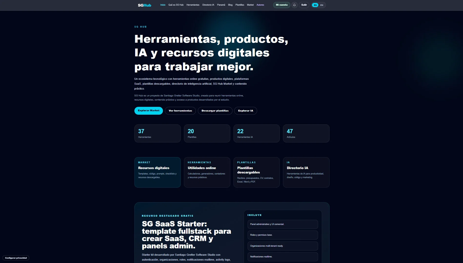 SG Hub — Ecosistema digital de herramientas, Market, IA y recursos